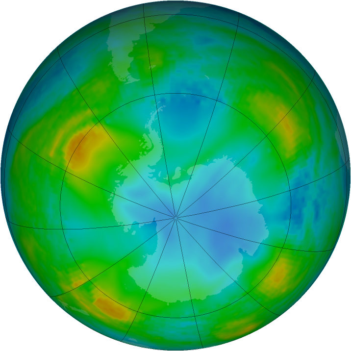 Antarctic ozone map for 09 July 1990